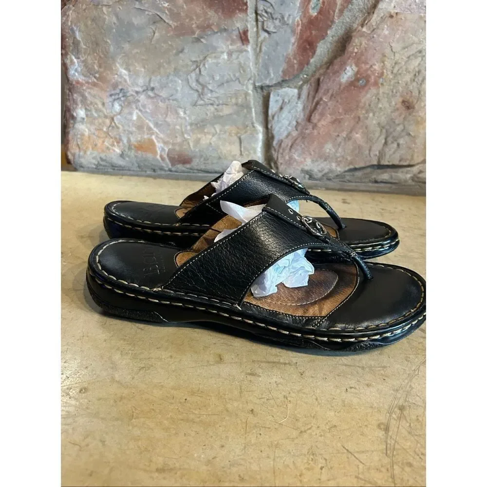 Born MRA9 Women's Size 6 Black Leather Buckle Sandals Opanka Handcrafted